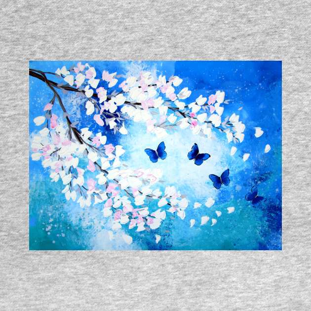 Blue butterflies and cherry blossoms by SheerJoy